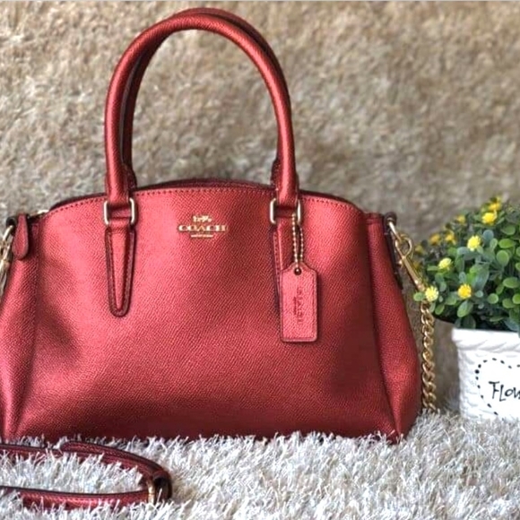 Coach NWOT, Mini Sage Carryall, Metallic Wine & Gold, & Sm. Corner Zip Wristlet - Picture 3 of 13
